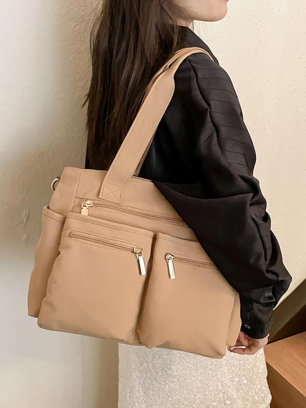 Women's Simple Plain Color Tote Bag, Work Bag, Casual Large Capacity Shoulder Crossbody Bags for Women, Tote Bags for School Casual Trendy Versatile Daily Commuting Bag, Girl Fashionable Shopping Bag