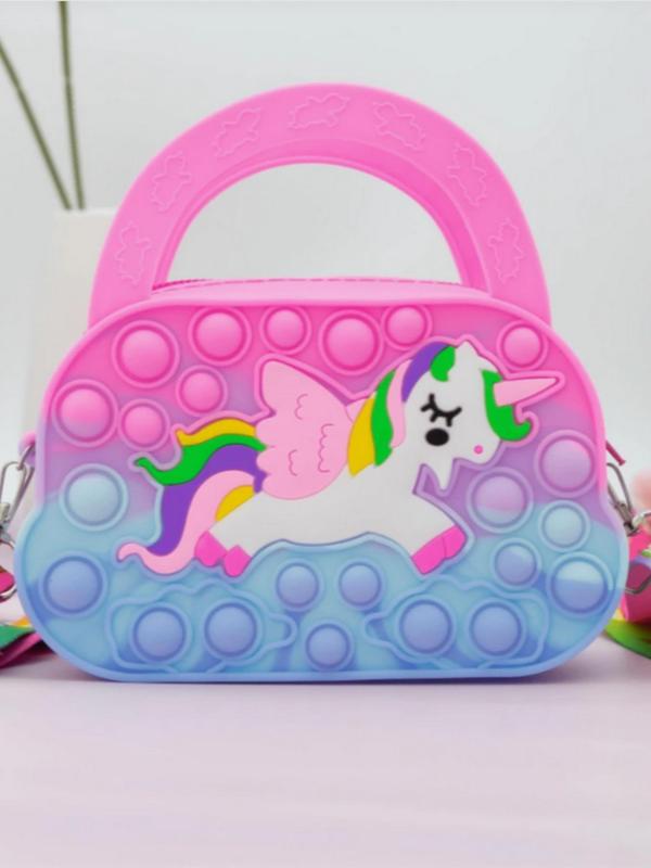 Cute Cartoon Unicorn Design Half Moon Bag, Novelty Ombre Color Handbag with Detachable Strap, Fashionable Silicone Bag for Women & Girls