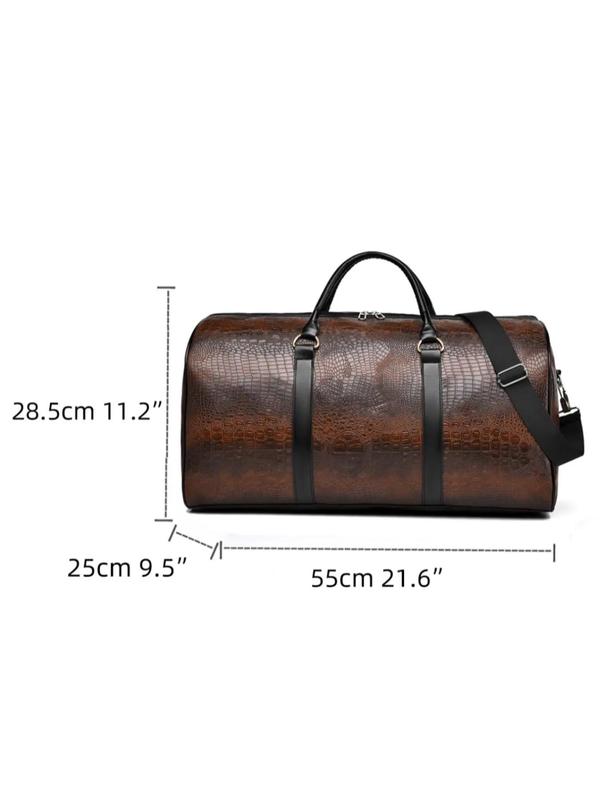 Men's Casual Large Capacity Travel Bag, Business Style Crocodile Embossed Zipper Travel Bag, Multi-functional Handheld Travel Bag for Outdoor Camping Travel