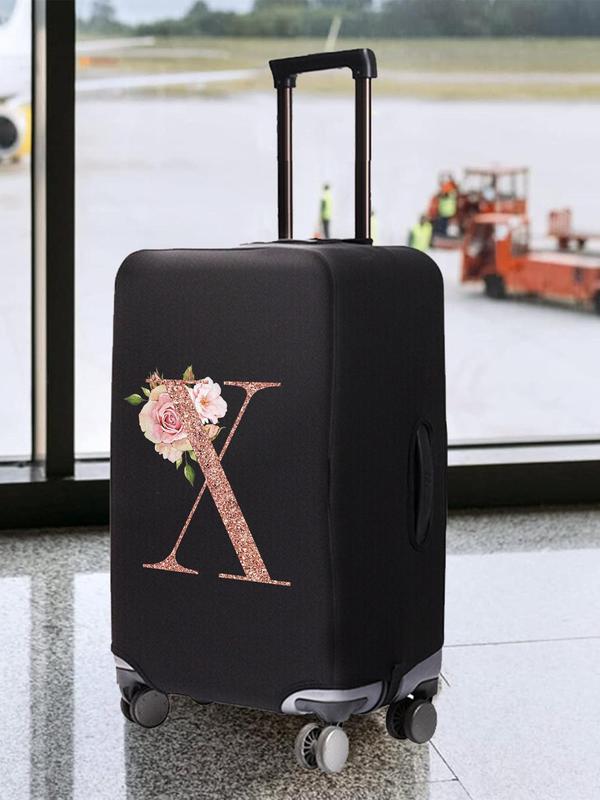 Letter &floral Pattern Luggage Bag Cover, Summer Dustproof Foldable Travel Bag Protector, Bag Accessories for 18-21 Inch Suitcase Cover