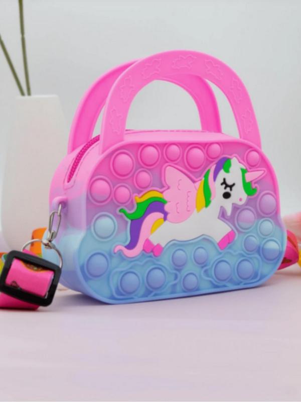 Cute Cartoon Unicorn Design Half Moon Bag, Novelty Ombre Color Handbag with Detachable Strap, Fashionable Silicone Bag for Women & Girls