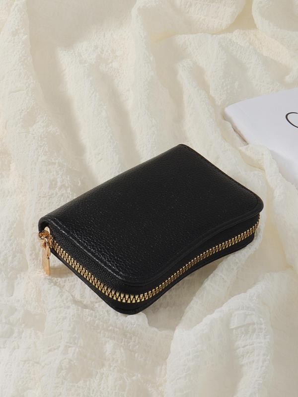 Women's Simple Plain PU Leather Zipper Card Holder, Lightweight Portable Cash Money ID Card Credit Card Coin Pocket Wallet