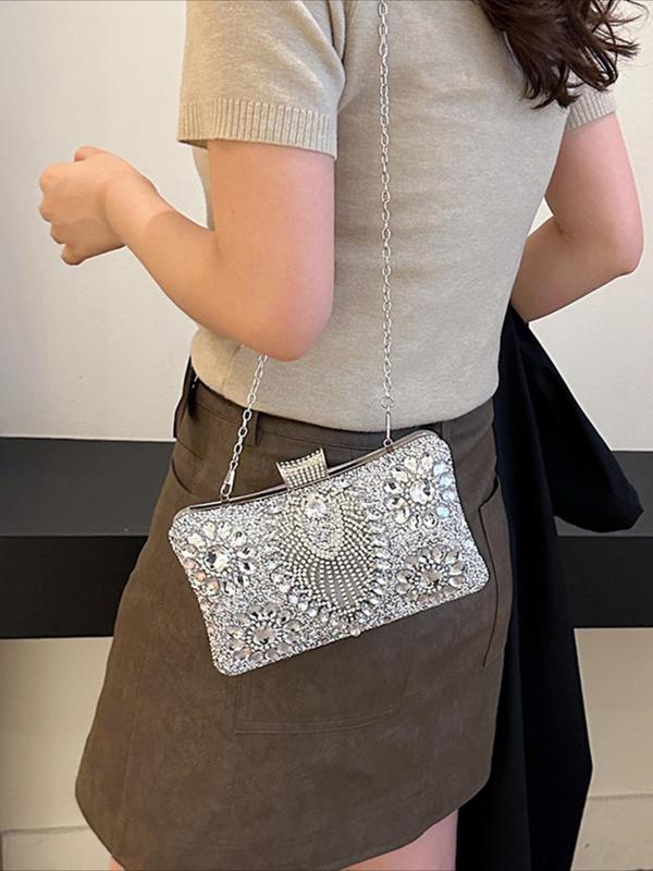 Women's Elegant Rhinestone Decorated Evening Bag, Exquisite Trendy Chain Strap Crossbody Bag, Fashionable  Box Bag for Party Decoration