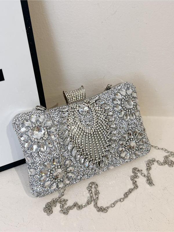 Women's Elegant Rhinestone Decorated Evening Bag, Exquisite Trendy Chain Strap Crossbody Bag, Fashionable  Box Bag for Party Decoration