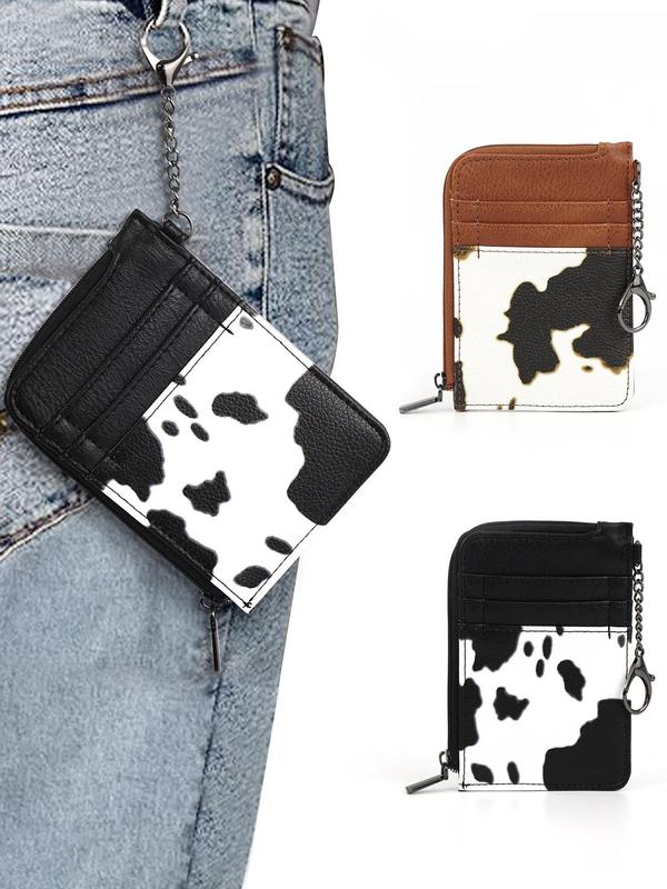 Women's Fashion Cow Pattern Print Zipper Card Holder, Casual Versatile Card Holder, Trendy All-match Short Wallet for Daily Use