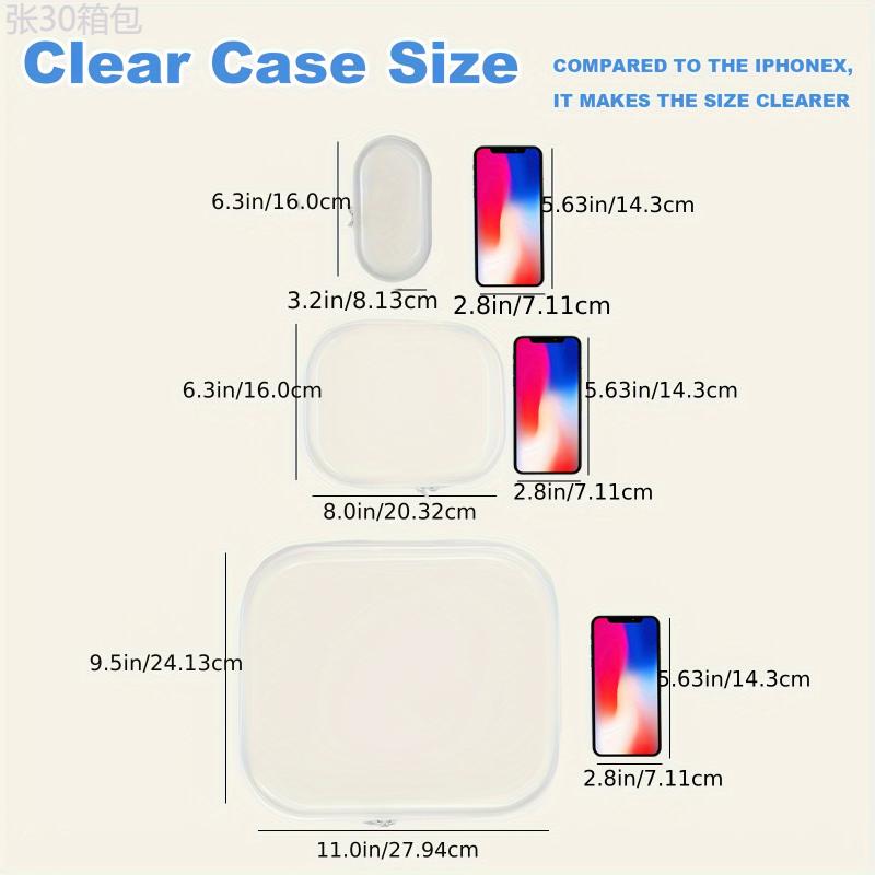 Honitty 3pcs Clear Hard Shell Zipper Cases - Transparent Double Layer PVC Storage Bags for Travel, Makeup & Toy Organization - Portable & Stackable