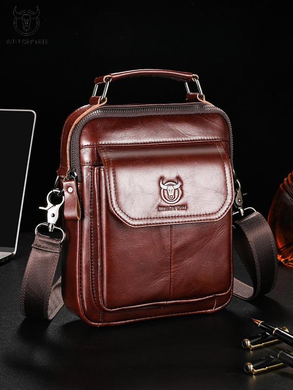 Men's Vintage Cowhide Crossbody Bag, Fashionable Solid Color Shoulder Bag for Daily Used, Casual Trendy Versatile High-quality Daily Commuting Bag