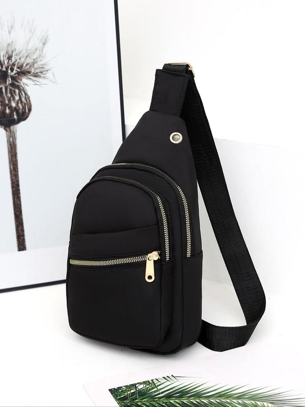 Men's Casual Plain Zipper Bum Bag, Simple Versatile Chest Bag, Fashionable Multi-pocket Chest Bag for Daily Used