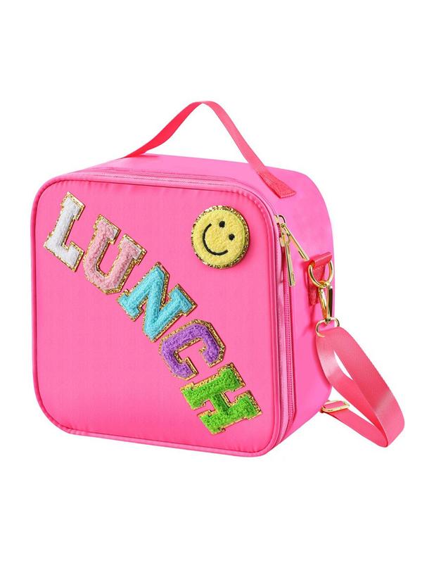 2024 New Style Letter Pattern Lunch Bag, Cute Insulated Lunch Bag with Adjustable Shoulder Strap, Insulation Bag for Girls School Travel Picnic