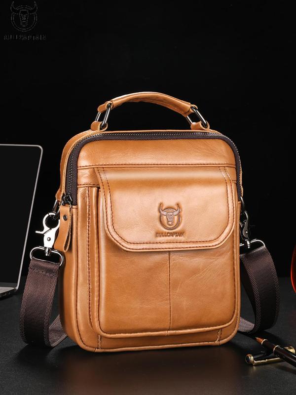 Men's Vintage Cowhide Crossbody Bag, Fashionable Solid Color Shoulder Bag for Daily Used, Casual Trendy Versatile High-quality Daily Commuting Bag