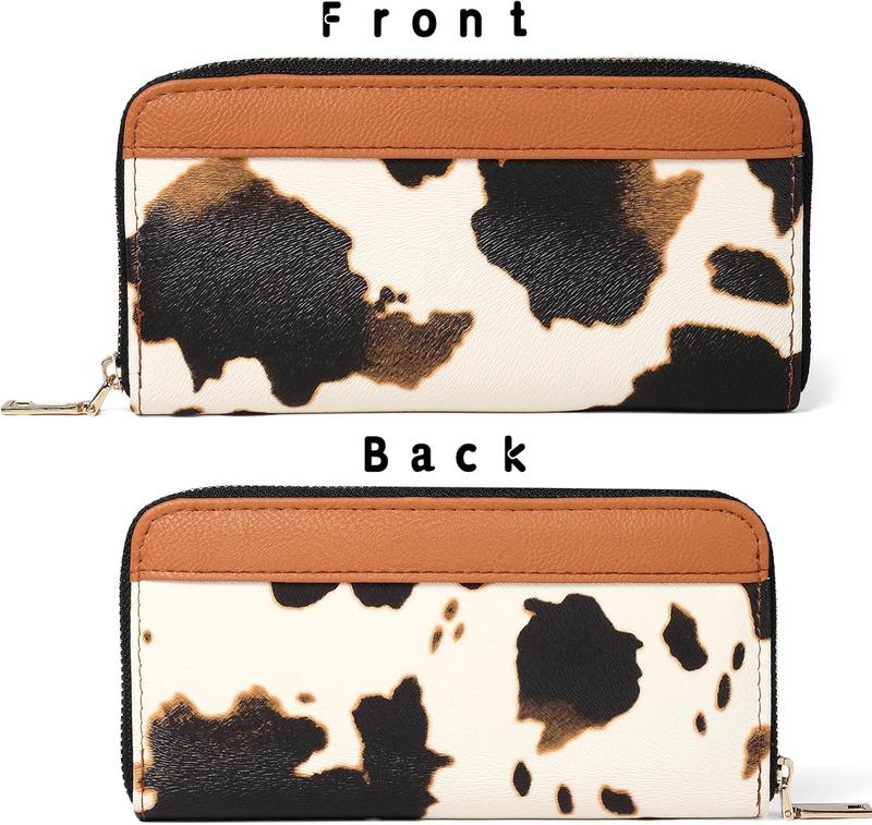 Cow Print Wallet for Women Men, Western Highland Cow Purse, Cowhide Cute Small Credit Card Holder Cow Stuff Gifts for Ladies (A-Black)