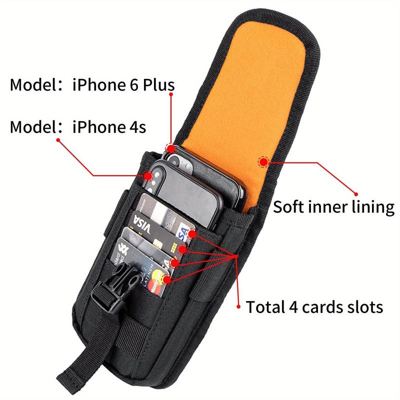 Molle Phone Pouch, Smartphone Waist Belt Holster Buckle Closure Utility Card Holder with Flag Patch Keyring and 1 D-Ring for 4.7