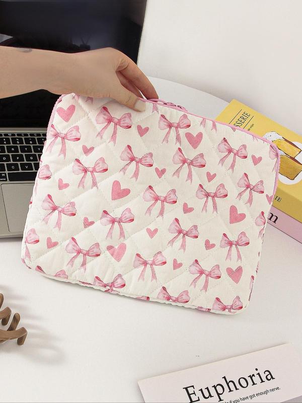 Heart & Bow Pattern Laptop Bag, Portable Lightweight Handheld Tablet Storage Bag, Laptop Briefcase for 11Inch Tablet