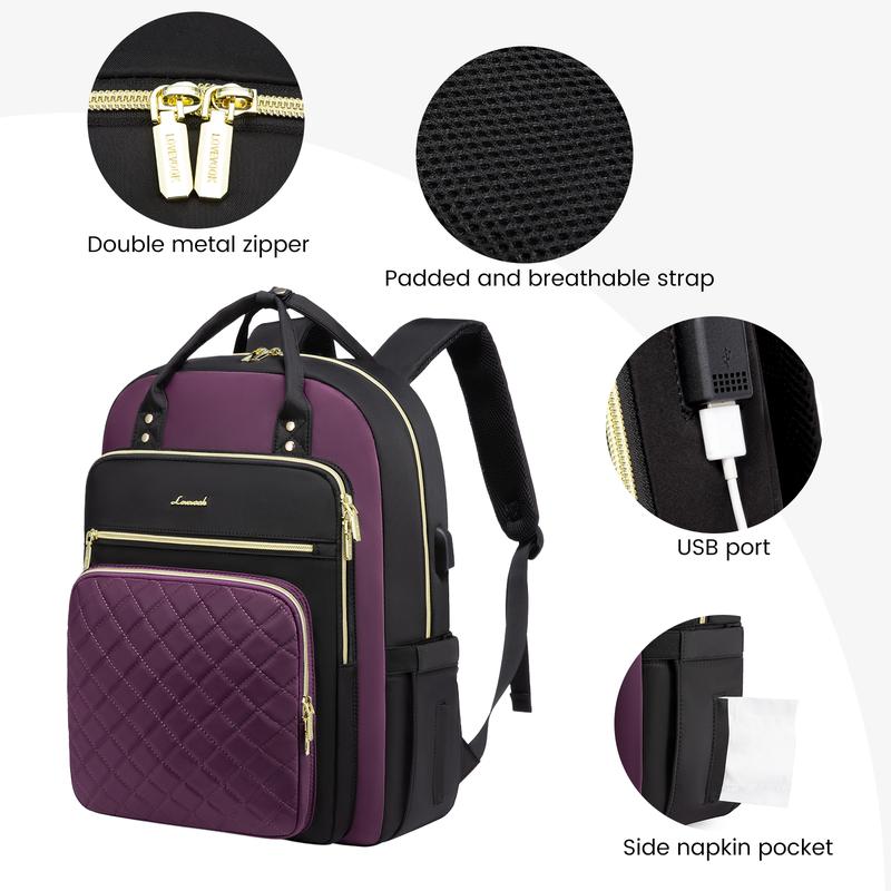 LOVEVOOK Black Friday Laptop Backpack with USB Port,Multi-Compartment Laptop Bag for College, Nursing, Travel, Quilted Work Bags for Women,Color-Block Carry On Backpack, Gift for Christmas