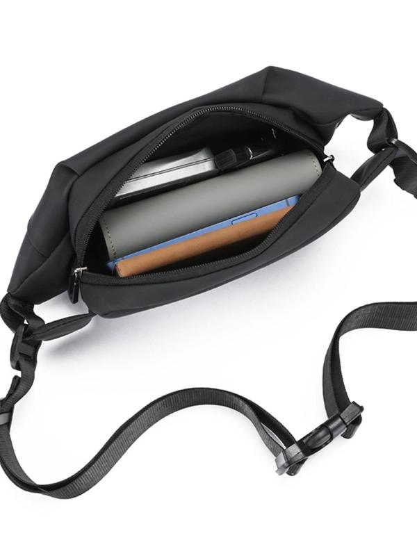 Men's Solid Color Zipper Bum Bag, Casual Trendy Phone Belt Bag For Daily Life, Simple All-match Bag for Daily Life