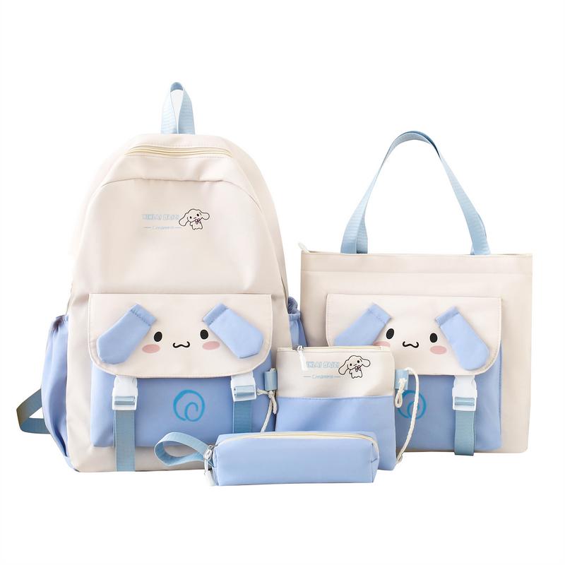 4PCs kawaii Cinnamoroll backpack set Coin Purse accessories anime cartoon travel aesthetic gifts bag with cute pins shoulder bag small canvas bag