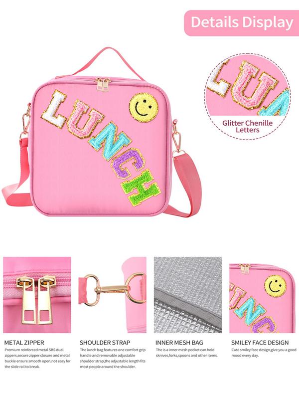 2024 New Style Letter Pattern Lunch Bag, Cute Insulated Lunch Bag with Adjustable Shoulder Strap, Insulation Bag for Girls School Travel Picnic