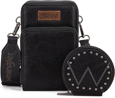 Wrangler Crossbody Cell Phone Purse 3 Zippered Compartment with Coin Pouch