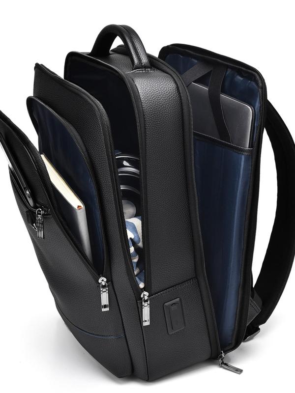 Business Backpack with USB Charging Port, Large Capacity Three-layer Zipper Backpack, PU Material Backpack for Men