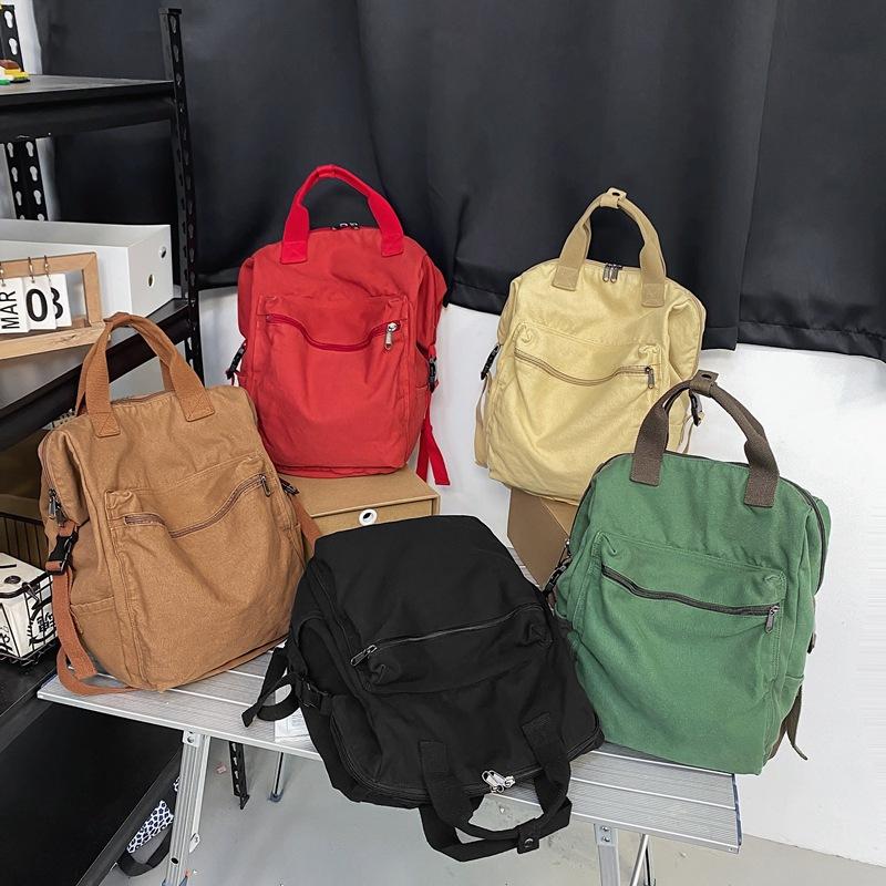 Fashion Lazy Leisure Washed-out Canvas College Students Bag Casual Simple Backpack Trendy All-Matching