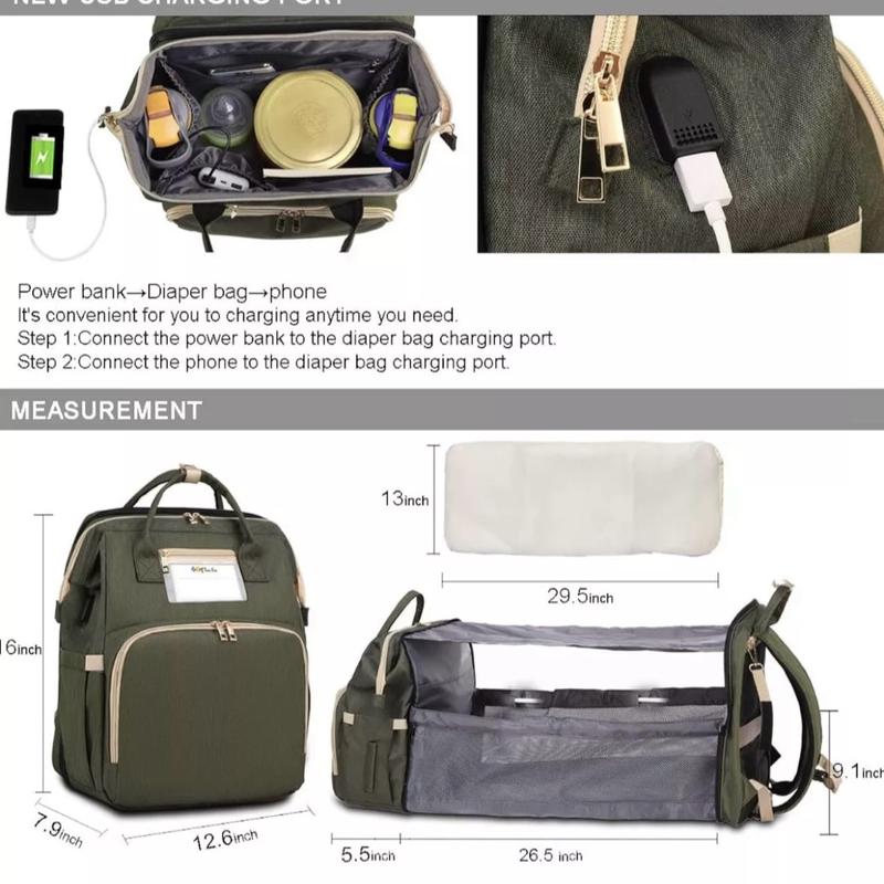 Multi Purpose Large Capacity MultiFunctional Backpack Army Green Color; Lightweight Backpack with changing pad; Charging Port, Many pockets Backpack for men women