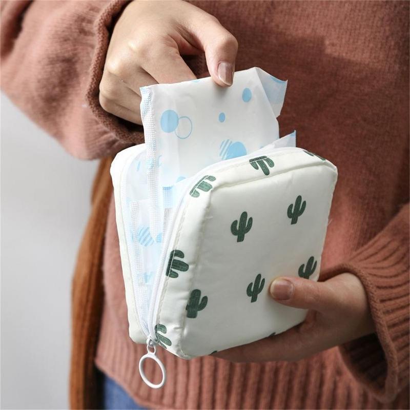 Cartoon and Fruit Pattern Sanitary Napkin Storage Bag, 1 Count Multifunctional Reusable Storage Bag, Portable Women's Makeup Bag