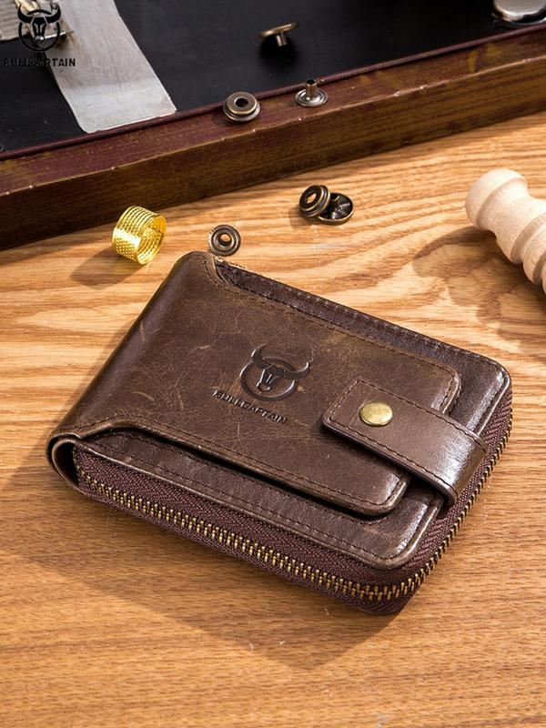 Men's Casual Cowhide Zipper Wallet, Multi Card Slot Wallet, Anti-theft Brush Wallet, Fashionable Wallet for Men