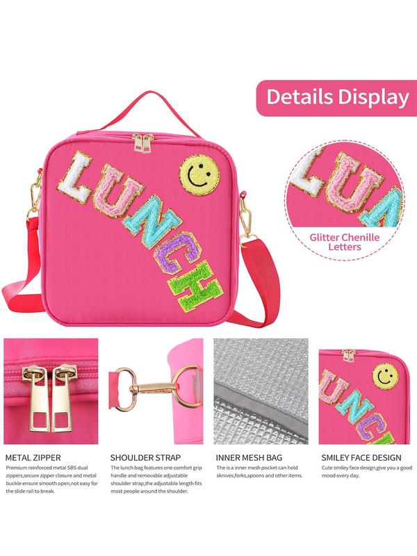 2024 New Style Letter Pattern Lunch Bag, Cute Insulated Lunch Bag with Adjustable Shoulder Strap, Insulation Bag for Girls School Travel Picnic