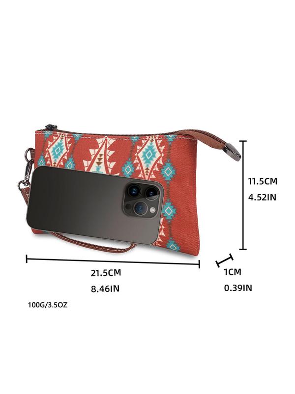 Boho Style Random Ethnic Pattern Long Wallet for Women with Zipper, Trendy Multifunction Casual Card Holder Wallet for Daily Use, Female Zipper Matching Everyday Purse for Women