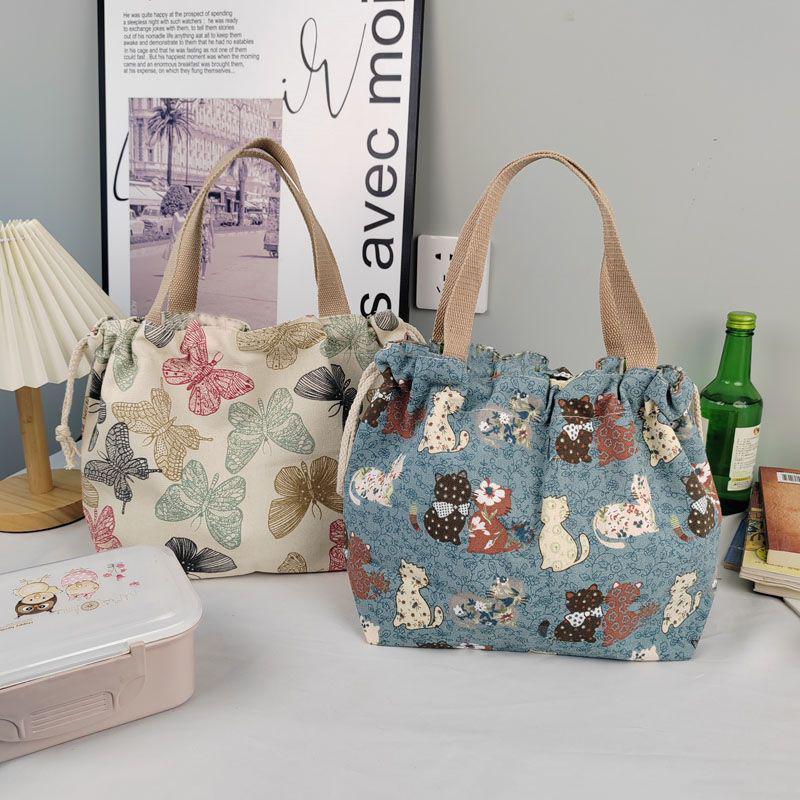 Fashion Printed Canvas Handbag Large Capacity Tote Bag Office Worker Lunch Box Bento Bag