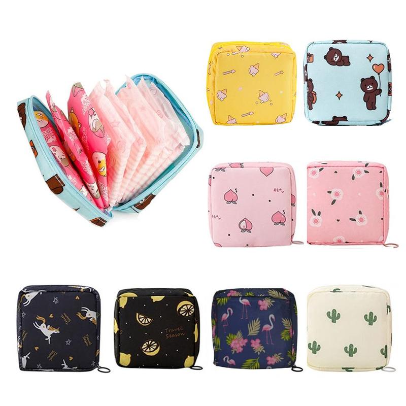 Cartoon and Fruit Pattern Sanitary Napkin Storage Bag, 1 Count Multifunctional Reusable Storage Bag, Portable Women's Makeup Bag