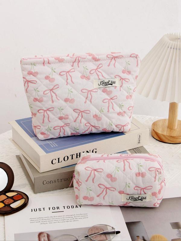 Cute Bow Pattern Makeup Bag Set, Large Capacity Handheld Makeup Bag, Zipper Makeup Bags for Purse, Travel Toiletry Bag, Fashion Portable Bag