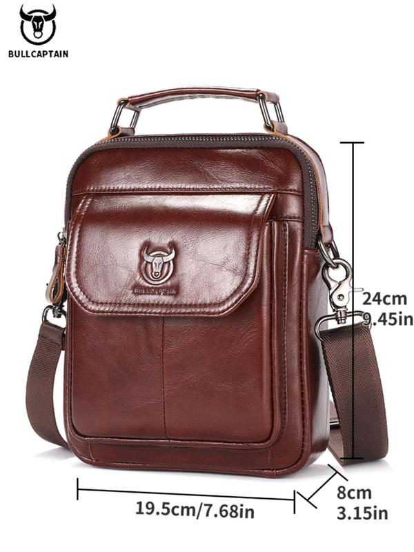 Men's Vintage Cowhide Crossbody Bag, Fashionable Solid Color Shoulder Bag for Daily Used, Casual Trendy Versatile High-quality Daily Commuting Bag