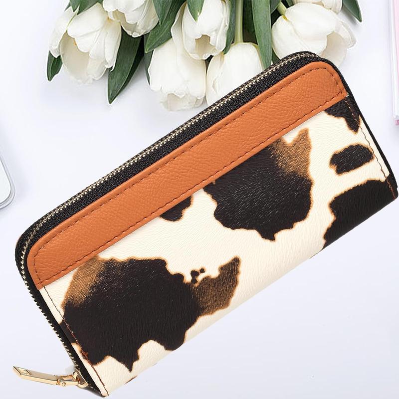 Cow Print Wallet for Women Men, Western Highland Cow Purse, Cowhide Cute Small Credit Card Holder Cow Stuff Gifts for Ladies (A-Black)