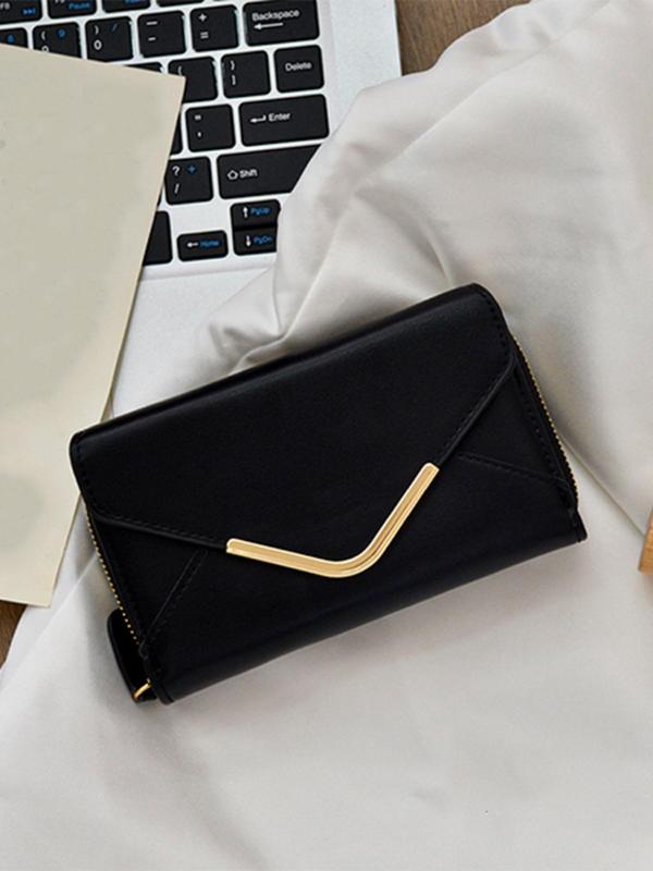 Women's Solid Color Envelope Design Zipper Wallet, 2024 New Style Fashionable Multi Card Slot Card Holder, Casual Versatile Wallet for Daily Use