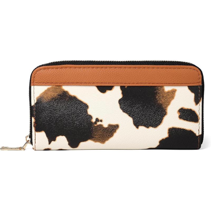 Cow Print Wallet for Women Men, Western Highland Cow Purse, Cowhide Cute Small Credit Card Holder Cow Stuff Gifts for Ladies (A-Black)