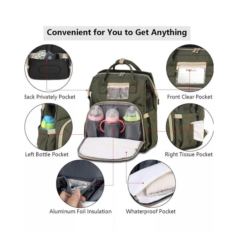 Multi Purpose Large Capacity MultiFunctional Backpack Army Green Color; Lightweight Backpack with changing pad; Charging Port, Many pockets Backpack for men women