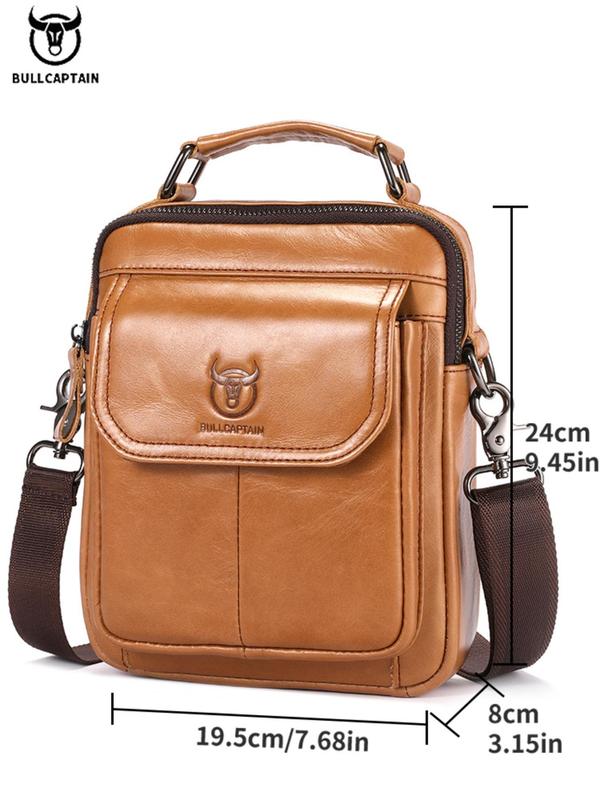 Men's Vintage Cowhide Crossbody Bag, Fashionable Solid Color Shoulder Bag for Daily Used, Casual Trendy Versatile High-quality Daily Commuting Bag