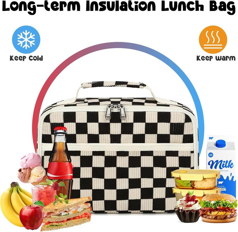 LOIDOU Corduroy Insulated Lunch Bag for Girls - Portable School Lunch Tote Bag  Cute Lunch Cooler Box for Work, School, Camping bottle holder