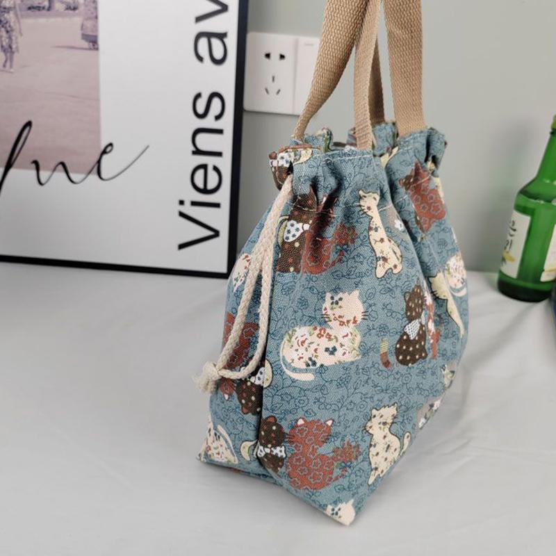 Fashion Printed Canvas Handbag Large Capacity Tote Bag Office Worker Lunch Box Bento Bag