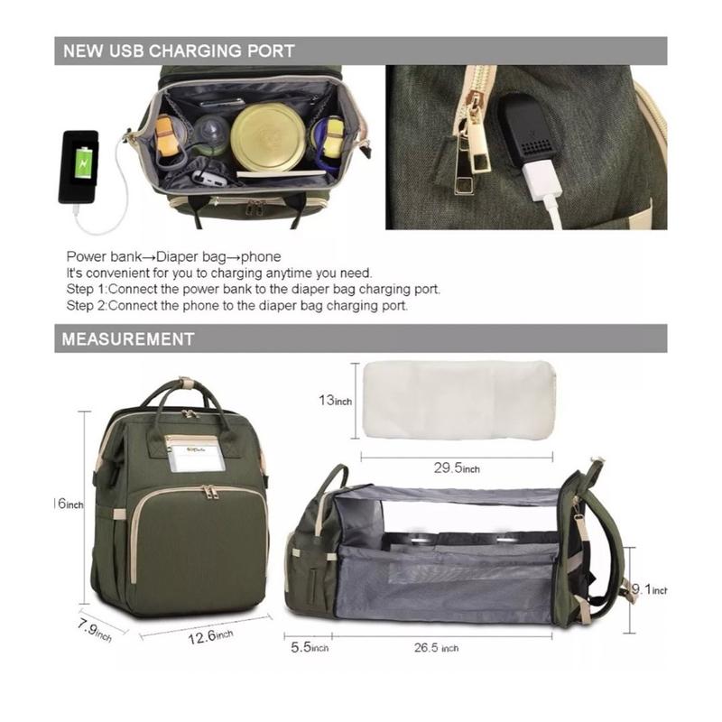 Multi Purpose Large Capacity MultiFunctional Backpack Army Green Color; Lightweight Backpack with changing pad; Charging Port, Many pockets Backpack for men women