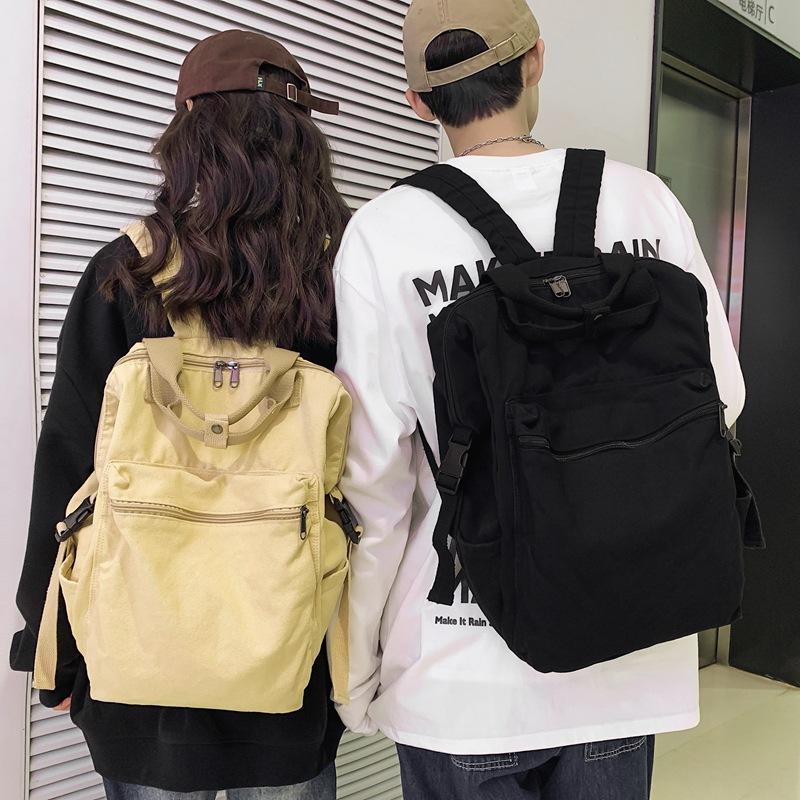 Fashion Lazy Leisure Washed-out Canvas College Students Bag Casual Simple Backpack Trendy All-Matching