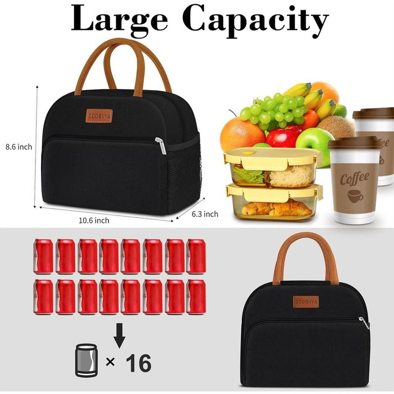 Lunch Bag Women, Lunch Box Lunch Bag for Women Adult Men, Small Leakproof Cute Lunch Tote Large Capacity Reusable Insulated Cooler Lunch Container for Work Office Picnic Travel-Black