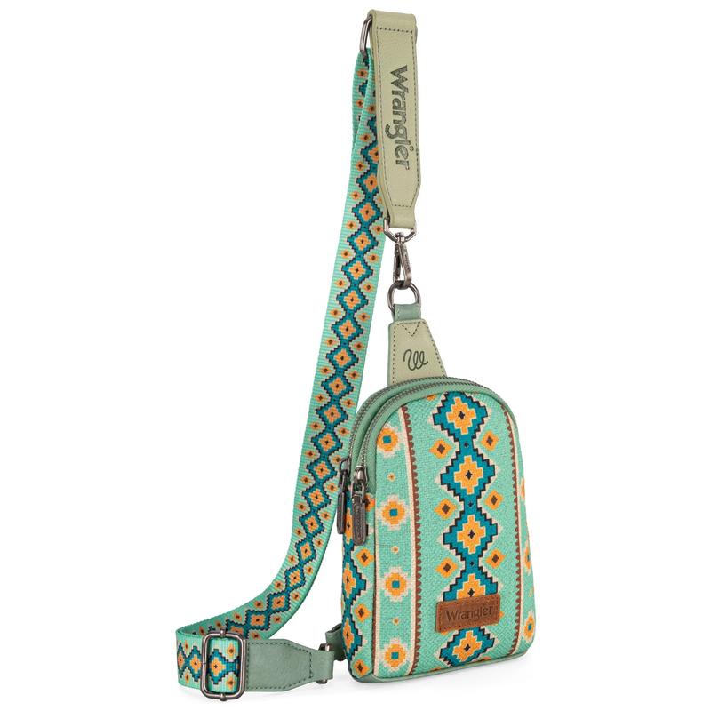 Wrangler Allover Aztec Dual Sided Print Crossbody Sling Chest Bag