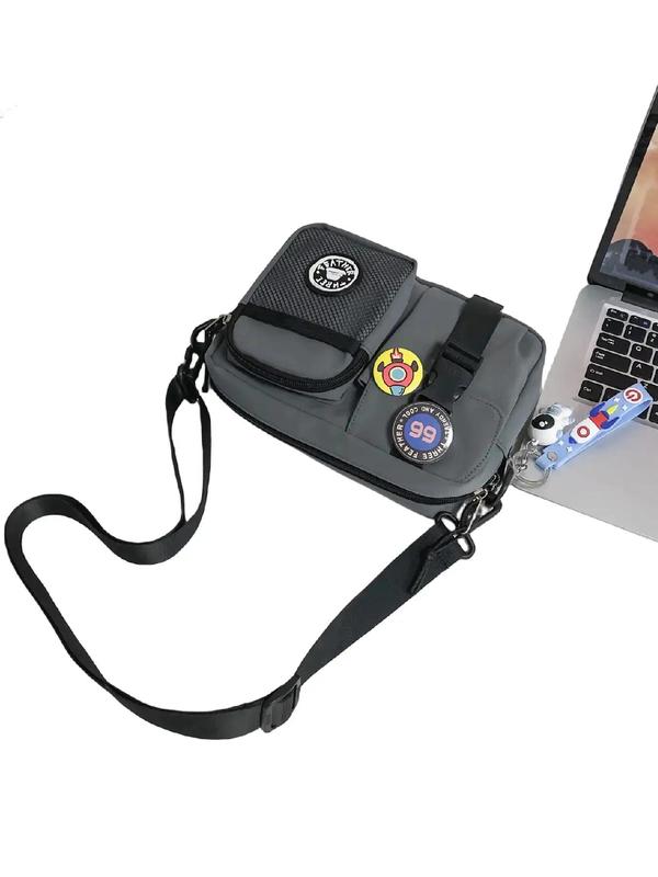 Unisex Couple Zipper Crossbody Bag, Casual Plain Multi-pocket Bag for Women & Men, Casual Trendy Versatile High-quality Daily Commuting Bag, Girl Fashionable Shopping Bag with Random Color Badge