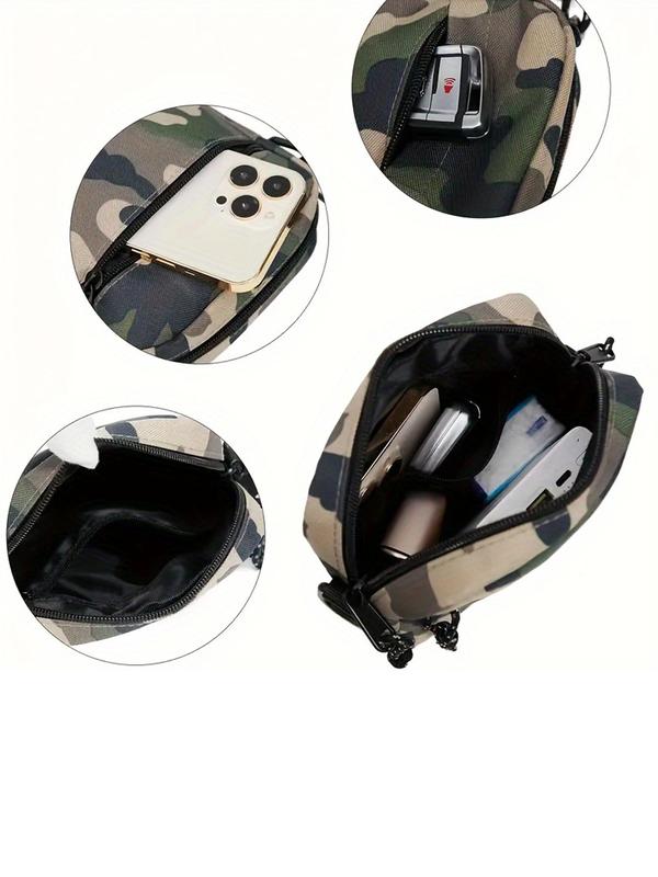 Men's Camo Pattern Zipper Crossbody Bag, Casual Outdoor Sports Bag for Daily Use, Casual Trendy Versatile High-quality Daily Commuting Bag