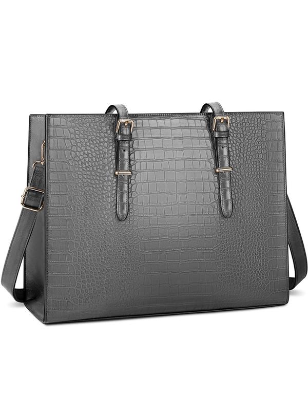 Women's Elegant Crocodile Embossed Laptop Bag, Trendy Large Capacity Business Laptop Bag, Fashionable PU Leather Tote Bag for Work Use