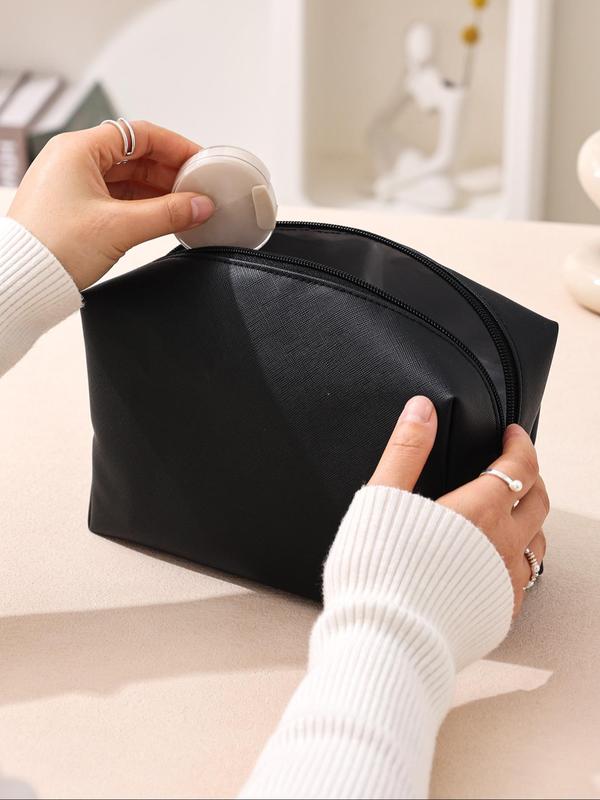 Solid Color Makeup Bag, Portable Travel Cosmetic Storage Bag, Zipper Makeup Organizer Pouch, Versatile Storage Bag for Skincare, Lotion, Cream, Lip Balm, Eyeliners, Mirror, Stationery, Outing