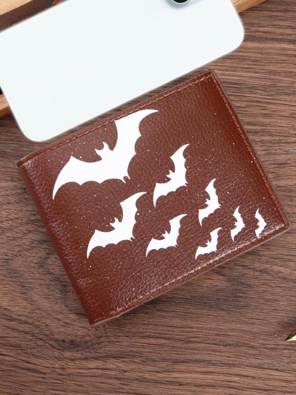 Men's Bat Pattern PU Leather Card Holder, Portable Bifold Wallet, Casual Trendy Short Wallet with Zipper, Fashionable Coin Purse for Men for Daily Use