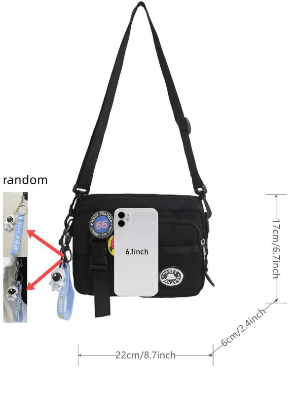 Unisex Couple Zipper Crossbody Bag, Casual Plain Multi-pocket Bag for Women & Men, Casual Trendy Versatile High-quality Daily Commuting Bag, Girl Fashionable Shopping Bag with Random Color Badge